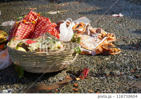Offering to the Lord Sun During Chhath Puja 116738604