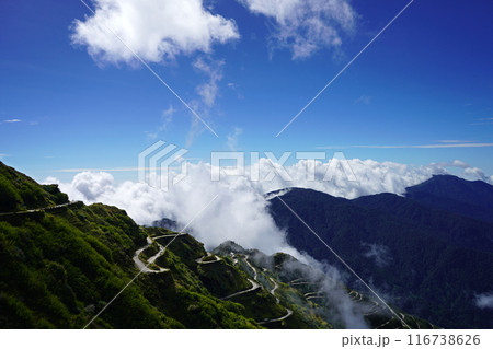 Old Silk Route Mountain Range with Zig Zag Road Old Silk Route Mountain Range with Zig Zag Road 116738626