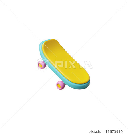 3D vector illustration of a skateboard with an image of a detailed board, wheels 3D vector illustration of a skateboard with an image of a detailed board, wheels 116739194