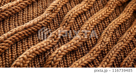 Brown Knitted Sweater Detailed Texture Close-Up. Background. 116739485