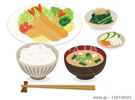 食事　エビフライ定食（背景白） 116739501