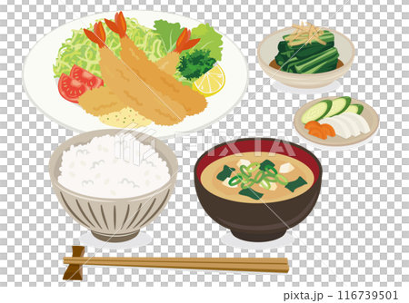 食事　エビフライ定食（背景白） 116739501