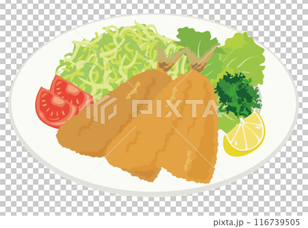 Fried horse mackerel served on a plate 116739505