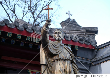 Saint Francis Xavier statue in front Saint Joseph Cathedral in Beijing, China Saint Francis Xavier statue in front Saint Joseph Cathedral in Beijing, China 116739526