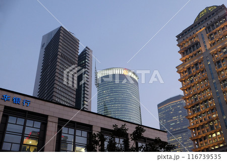 Financial towers in the Pudong east side of Shanghai, China 116739535