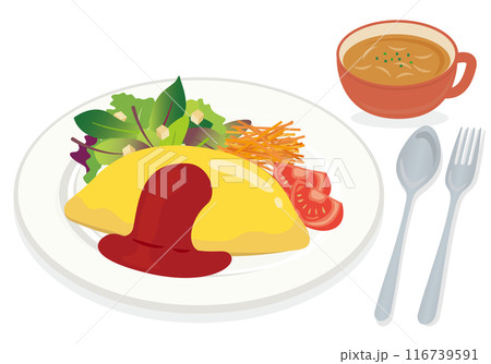 洋食_オムライス（スープセット）背景白 116739591