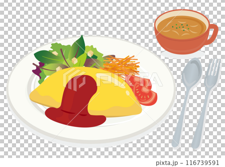 洋食_オムライス（スープセット）背景白 116739591