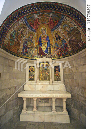 The Hungarian Chapel in the crypt in the Church of the Benedictine Abbey of the Dormition, mount Zion in Jerusalem, Israel The Hungarian Chapel in the crypt in the Church of the Benedictine Abbey of the Dormition, mount Zion in Jerusalem, Israel 116739807