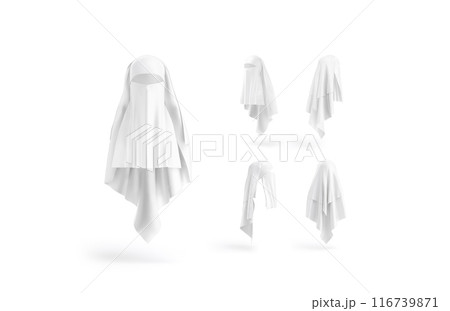 Blank white female niqab mockup, different views Blank white female niqab mockup, different views 116739871