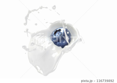 Blueberry falling in milk splash mockup, depth of field Blueberry falling in milk splash mockup, depth of field 116739892