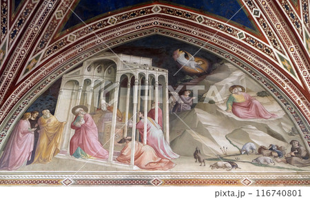 St Joachim being expelled from the temple, detail from Stories of the Virgin, fresco by Taddeo Gaddi (1295-1366), Bandini Baroncelli Chapel in the Basilica di Santa Croce (Basilica of the Holy Cross) 116740801