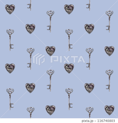 seamless pattern with vintage key and keywhole 116740803