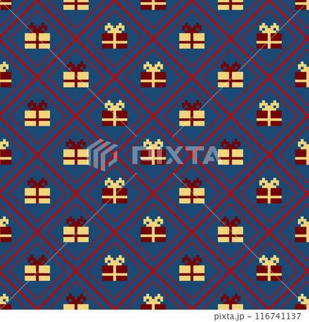 Gift boxes Christmas seamless pattern vector. Colorful wrapped paper textile. Sale shopping concept. Birthday Christmas. Vector illustration 116741137