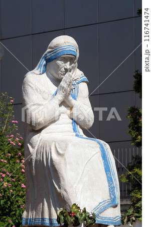 Mother Teresa statue in front St Paul's Cathedral in Tirana, Albania Mother Teresa statue in front St Paul's Cathedral in Tirana, Albania 116741474