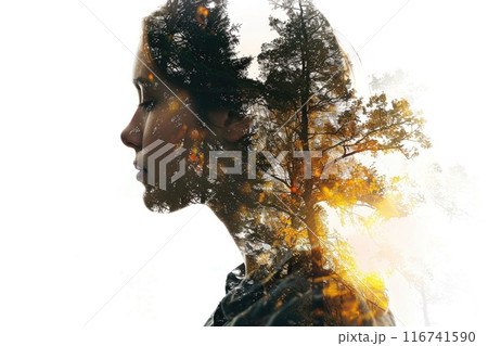 Silhouette of Woman with Double Exposure Forest Imagery Silhouette of Woman with Double Exposure Forest Imagery 116741590