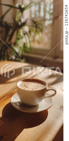 Serene Morning Coffee by Sunny Window in Cozy Setting 116741654