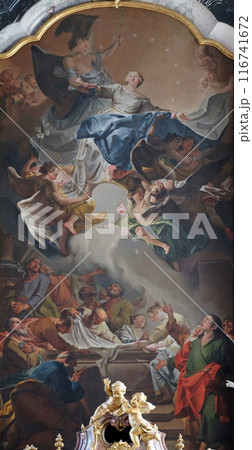 Assumption of the Virgin Mary, Main altar in Amorbach Benedictine monastery church in Lower Franconia, Bavaria, Germany Assumption of the Virgin Mary, Main altar in Amorbach Benedictine monastery church in Lower Franconia, Bavaria, Germany 116741672