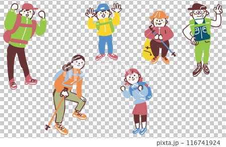 穿著登山服的男女老少庫存插畫素材集 116741924