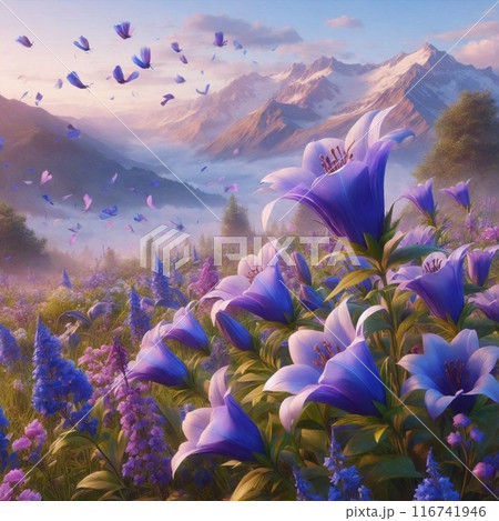 そよ風に揺れるリンドウの花の風景 116741946