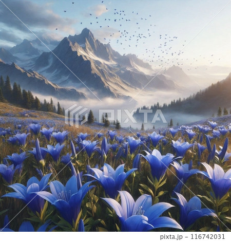 そよ風に揺れるリンドウの花の風景 116742031