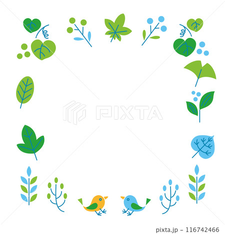 優しい葉っぱと小鳥のフレームB　正方形 116742466