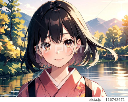 着物を着た女の子と紅葉 116742671