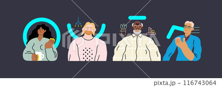 Creative Workspace: Video Conference, modern flat vector concept illustration of person engaging in virtual business meeting Connectivity, collaboration, digital interaction, remote work, productivity 116743064