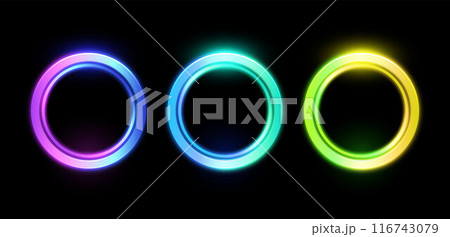 Glowing neon rings set vector illustration Glowing neon rings set vector illustration 116743079