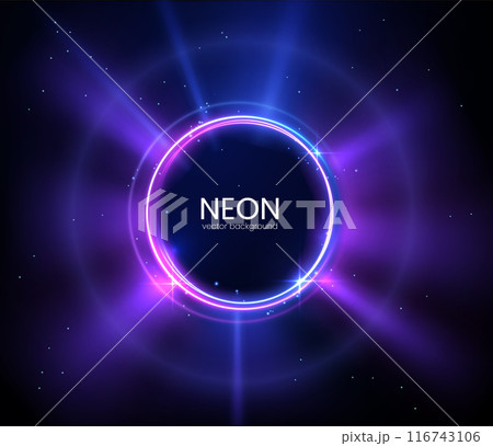 Bright neon frame. Vector circle with star background. Bright neon frame. Vector circle with star background. 116743106