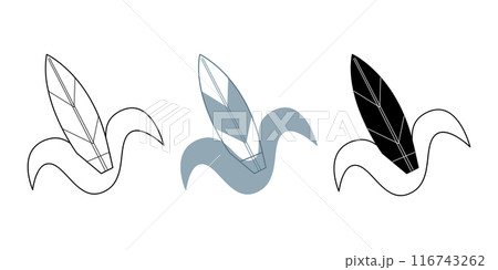 Set with surfboards on a wave. Doodle clip art for your projects. 116743262