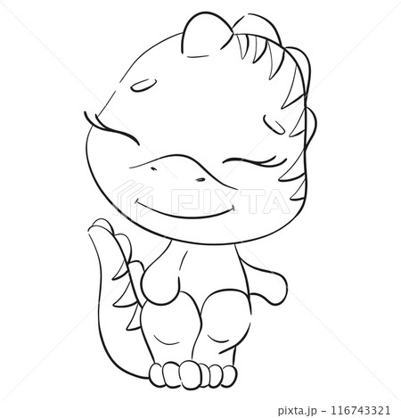 Vector cute baby dino tyrannosaur for nursery, n ewborn. Cartoon animal for kids design. Black silhouette for circuit Vector cute baby dino tyrannosaur for nursery, n ewborn. Cartoon animal for kids design. Black silhouette for circuit 116743321