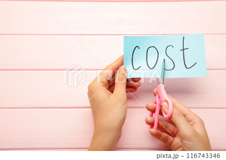 Scissors cutting the word costs concept for recession or credit crisis Scissors cutting the word costs concept for recession or credit crisis 116743346