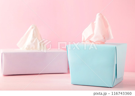 Two tissue box on pink pastel background 116743360