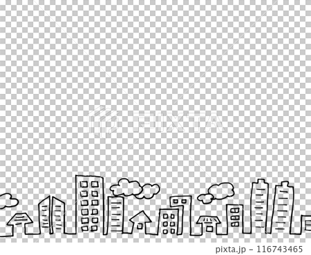 Hand-drawn style illustration streetscape (monochrome) 116743465