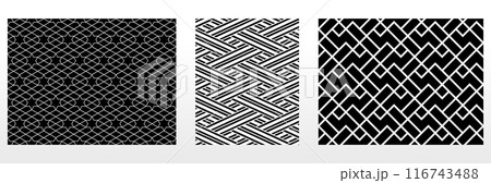 Geometric set of seamless black and white patterns. Simple vector graphics. Geometric set of seamless black and white patterns. Simple vector graphics. 116743488