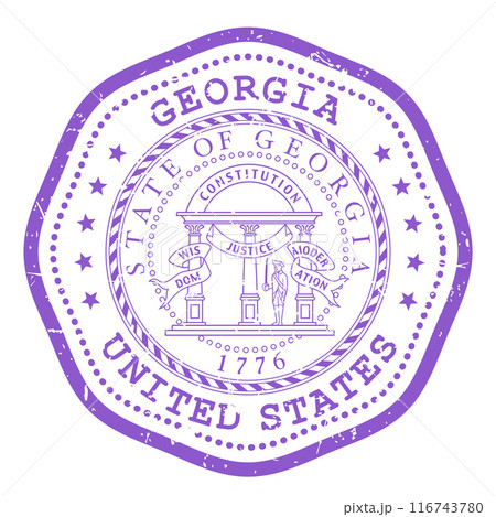 Georgia state stamp with seal, USA travel stamp, shabby postmark of Georgia, vector Georgia state stamp with seal, USA travel stamp, shabby postmark of Georgia, vector 116743780