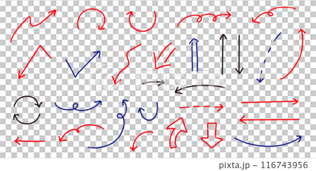 Vector pen hand drawn arrows set red blue black 116743956