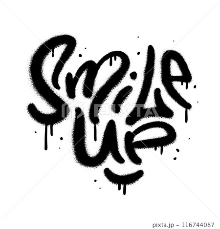 Smile up - urban graffiti word sprayed in black over white. Spray textured vector illustration. Smile up - urban graffiti word sprayed in black over white. Spray textured vector illustration. 116744087