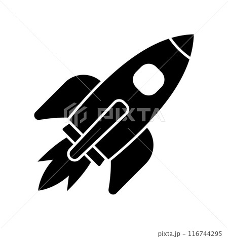Flying rocket icon. Space travel. Project start up sign. Creative idea symbol. Rocket ship with fire. 116744295
