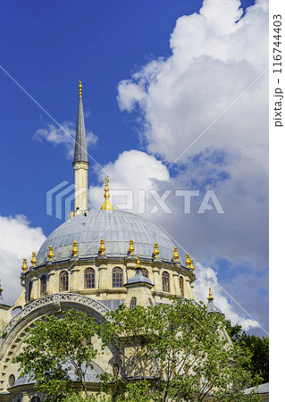 Nusretiye Mosque is an ornate mosque against the background of the sky with clouds. Istanbul, Turkey 116744403