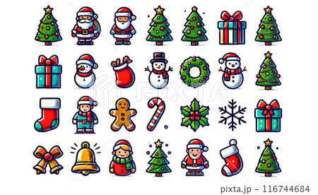 かわいいクリスマスキャラクターと装飾ののイラストコレクション 116744684