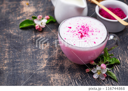 Pink matcha latte with milk 116744868