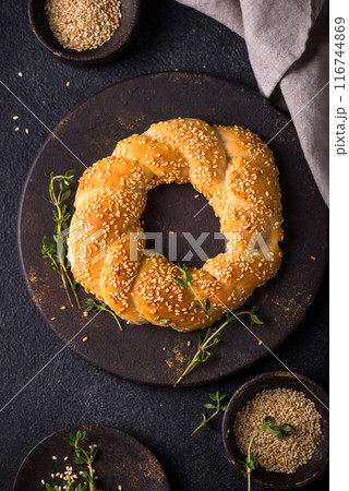 Traditional Turkish bagel simit with sesame 116744869