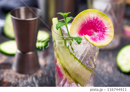 Cocktail with cucumber and radish 116744911