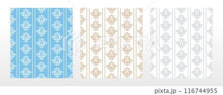 Wallpapers in the style of Baroque. Seamless vector backgrounds. Set of colored floral ornaments. Graphic patterns for fabric, wallpaper, packaging. Ornate Damask flower ornaments 116744955