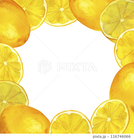 Cirtus lemons watercolor frame, hand-painted composition for printing on cards, invitations, recipes, cookbooks, packaging and product labels Cirtus lemons watercolor frame, hand-painted composition for printing on cards, invitations, recipes, cookbooks, packaging and product labels 116746066