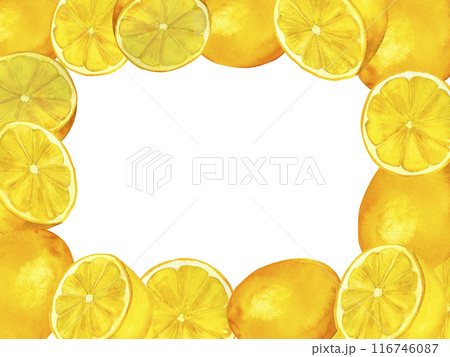 Cirtus lemons watercolor frame, hand-painted composition for printing on cards, invitations, recipes, cookbooks, packaging and product labels 116746087