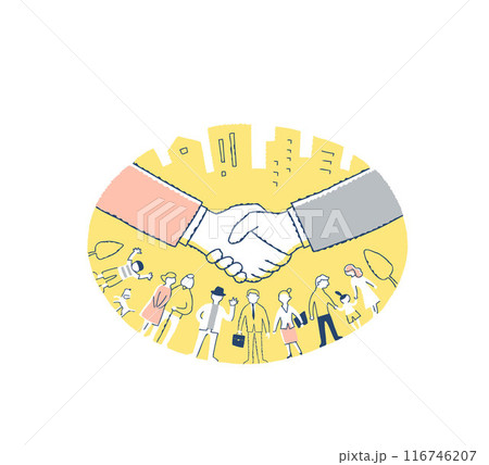 握手をする手　街並みと人々 116746207