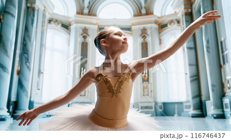 girl in a tutu dancing in the ball room 116746437
