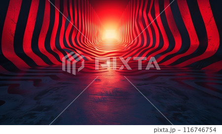 Surreal futuristic red and black tunnel with light at the end, abstract concept 116746754